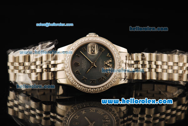 Rolex Datejust Automatic Movement ETA Coating Case with Diamond Bezel and Steel Strap - Click Image to Close